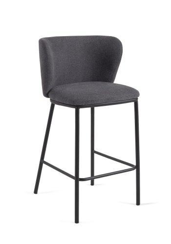 KAVE HOME Ciselia barkrakk, m ryggsttte og fotsttte - mrk gr chenille og sort stl (H:65cm)