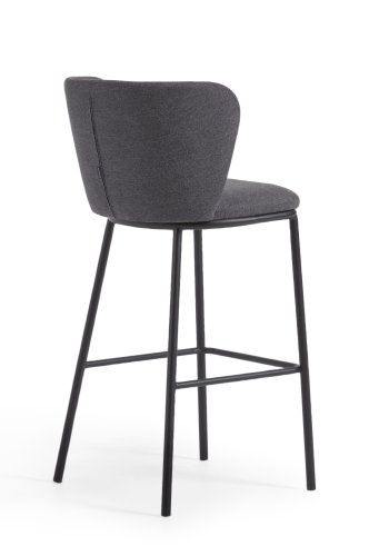 KAVE HOME Ciselia barkrakk, med ryggsttte og fotsttte - mrkegr chenillestoff og svart stl