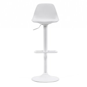 KAVE HOME Orlando-T barpall, med ryggstöd och fotstöd - vit polypropen/konstläder/stl