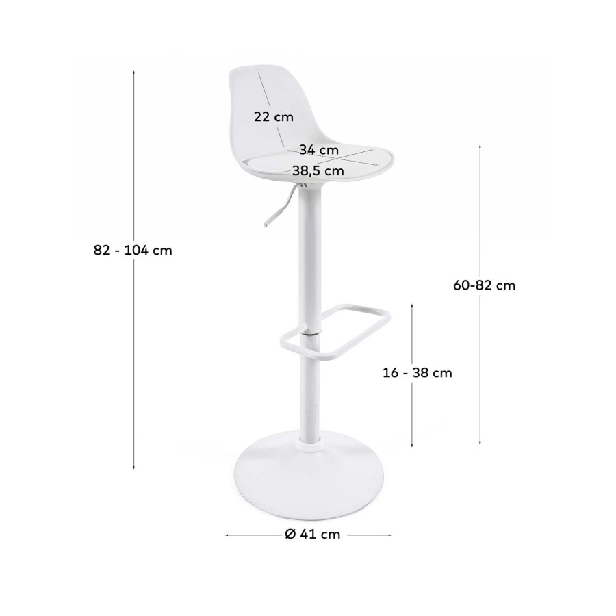 KAVE HOME Orlando-T barkrakk, m. ryggsttte og fotsttte - hvit polypropylen/kunstskinn/stl