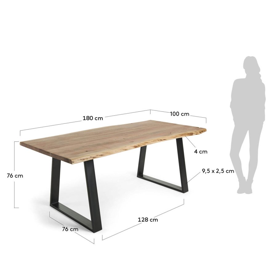 KAVE HOME Sono spisebord, rektangulrt - massivt naturlig akasietre og svart metall (180x90)