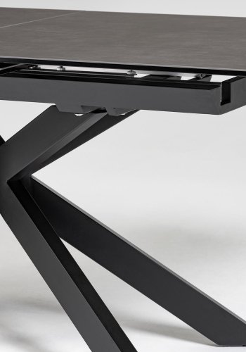 KAVE HOME Atminda spisebord, med uttrekk - glass og grtt porselen og sort stl (160(210)x90)