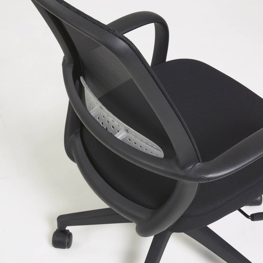 KAVE HOME Melva skrivebordsstol, justerbar, med armlener, hjul og svingfunksjon - svart stoff og plast