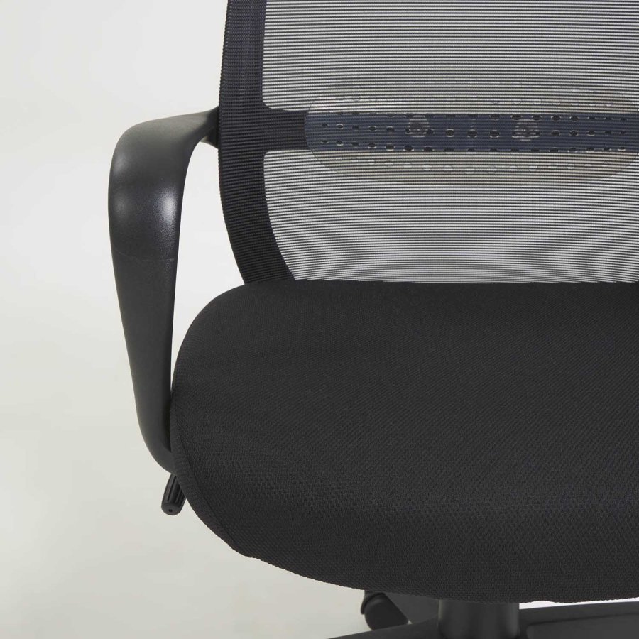 KAVE HOME Melva skrivebordsstol, justerbar, med armlener, hjul og svingfunksjon - svart stoff og plast