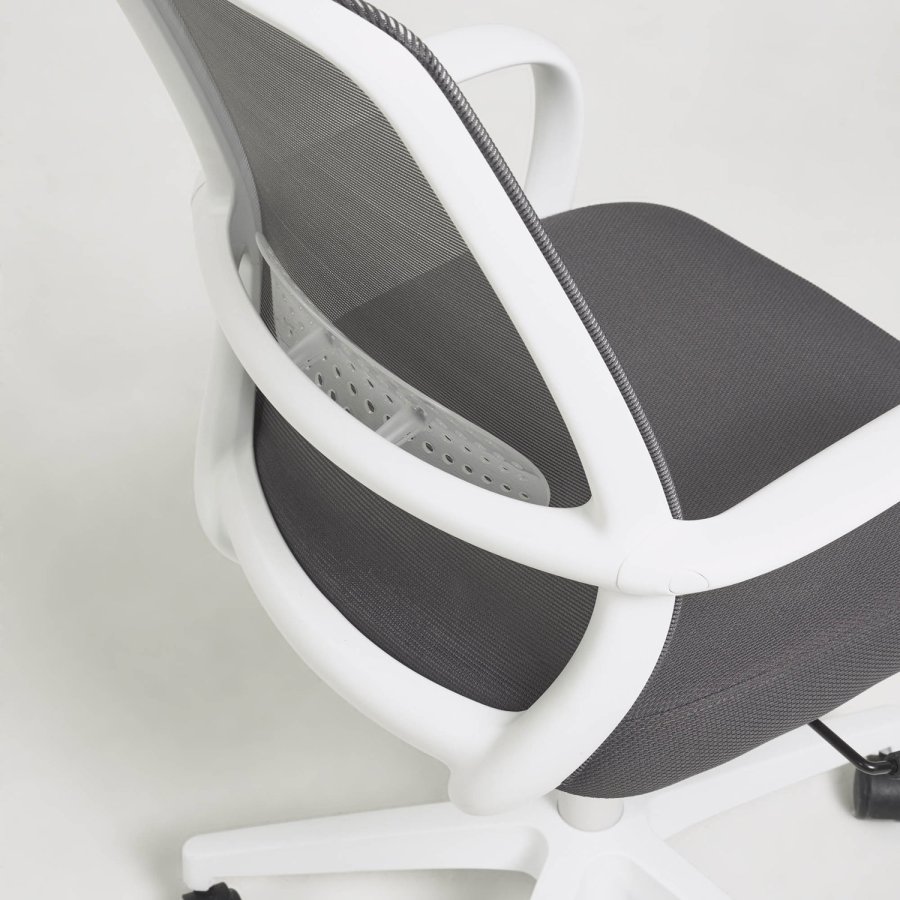 KAVE HOME Melva skrivebordsstol, justerbar, med armlener, hjul og svingfunksjon - grtt stoff/hvit plast