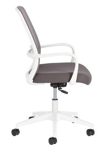 KAVE HOME Melva skrivebordsstol, justerbar, med armlener, hjul og svingfunksjon - grtt stoff/hvit plast