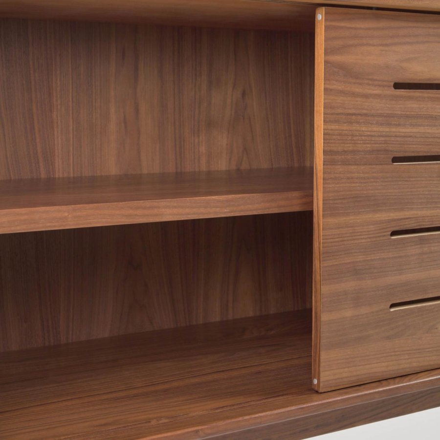 KAVE HOME Carolin skjenk, m. 2 skyvedrer og 1 skuff - brun valnttfiner og valntttre (180x83,8)