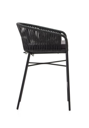 KAVE HOME Yanet barkrakk, med ryggsttte, armlener og fotskammel - svart tau og metall (H:65cm)