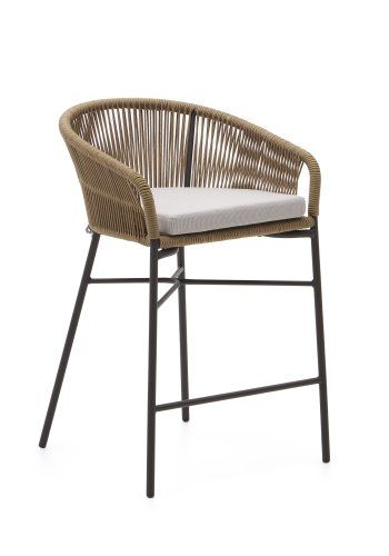 KAVE HOME Yanet barkrakk, med ryggsttte, armlener og fotskammel - beige tau og metall (H:65cm)