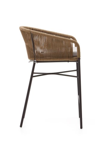 KAVE HOME Yanet barkrakk, med ryggsttte, armlener og fotskammel - beige tau og metall (H:65cm)