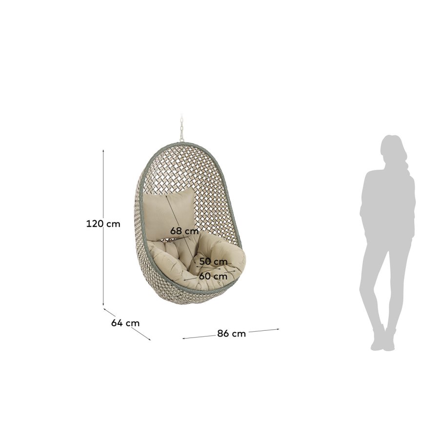 KAVE HOME Cira hengestol, med puter - polyester og flerfarget polyrattan