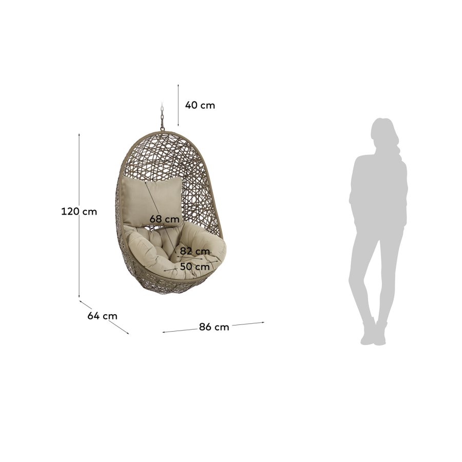 KAVE HOME Florina hengestol, med puter - polyester og brun polyrattan