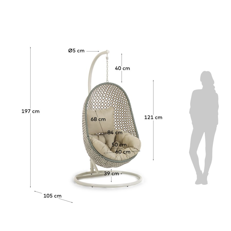 KAVE HOME Cira hengestol, med puter og stativ - polyester, flerfarget polyrattan og stl