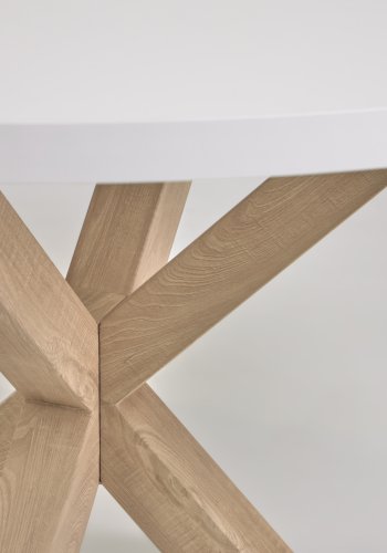 KAVE HOME Full Argo spisebord, rundt - hvit melamin og naturstl med treeffekt (120)