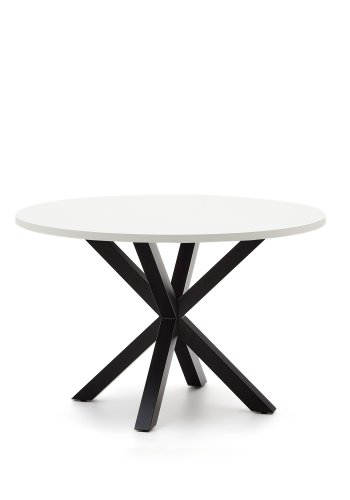 KAVE HOME Argo rundt bord i hvit melamin og stlben med sort finish 120 cm