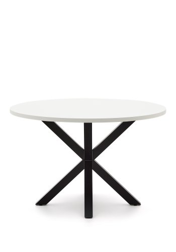KAVE HOME Argo rundt bord i hvit melamin og stlben med sort finish 120 cm