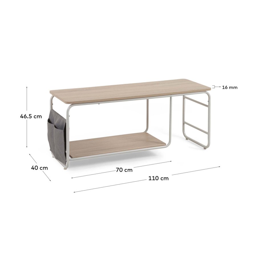 KAVE HOME Yamina TV-bord, med hylle og gr stofflommer - naturlig melamin og hvitt stl (110x40)