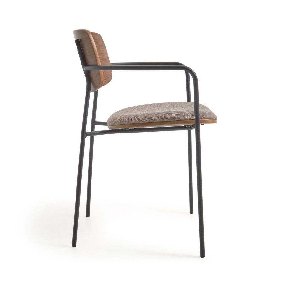 KAVE HOME Maureen spisebordstol, m. armlener - naturlig valnttfiner, stoff og svart metall