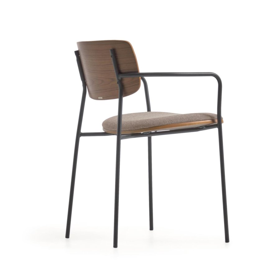 KAVE HOME Maureen spisebordstol, m. armlener - naturlig valnttfiner, stoff og svart metall