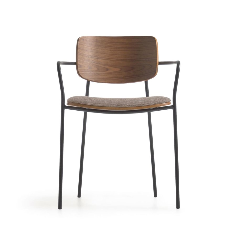 KAVE HOME Maureen spisebordstol, m. armlener - naturlig valnttfiner, stoff og svart metall