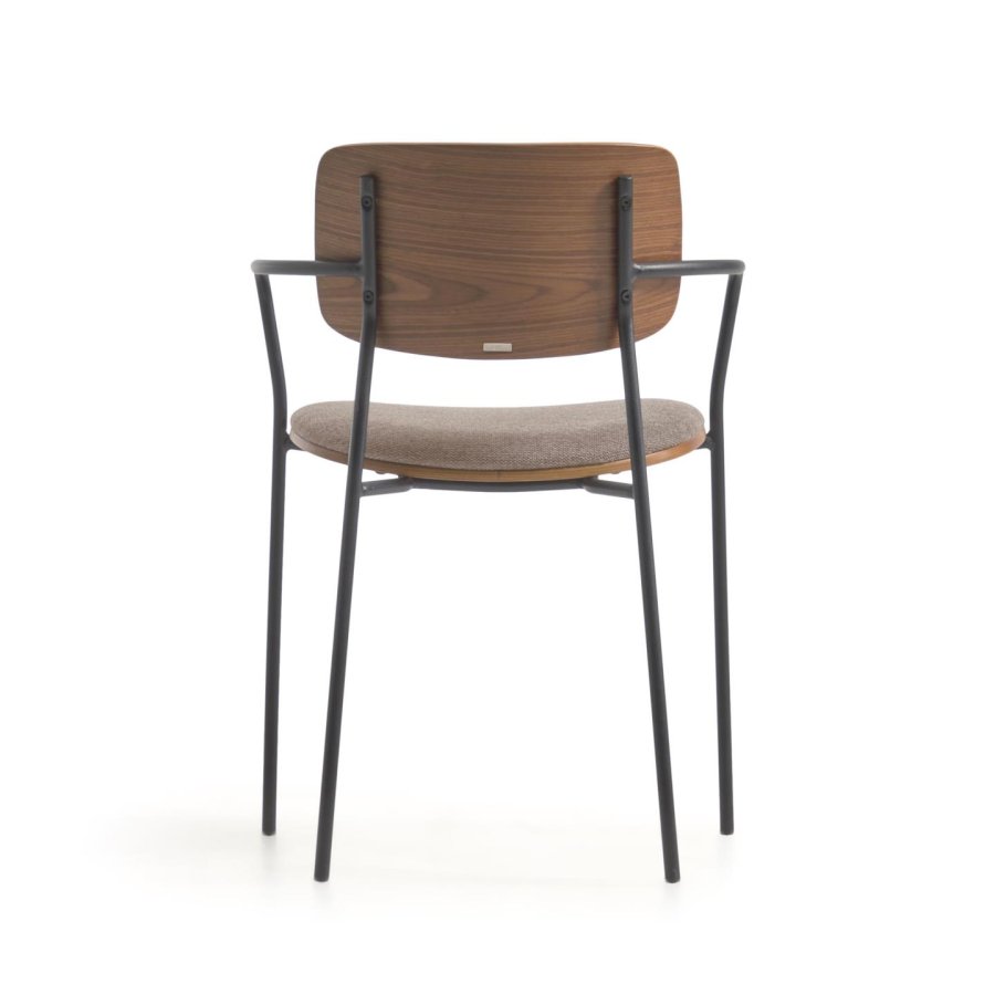 KAVE HOME Maureen spisebordstol, m. armlener - naturlig valnttfiner, stoff og svart metall