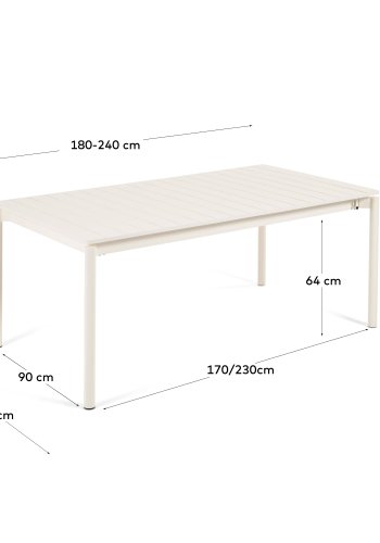 KAVE HOME Zaltana uttrekkbart utebord laget av aluminium i lys gr utfrelse, 180 (240) x 100