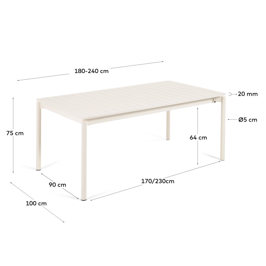 KAVE HOME Zaltana uttrekkbart utebord laget av aluminium i lys gr utfrelse, 180 (240) x 100