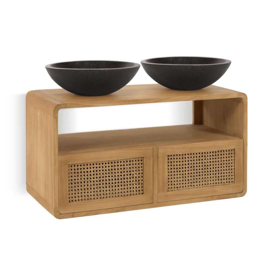 KAVE HOME Sabiela baderomsskap, m. 2 skuffer - naturlig rotting og teak (86x45)