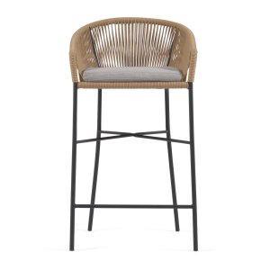 KAVE HOME Yanet barstol, med dyna, armstöd och fotstöd - beige sladd och stl