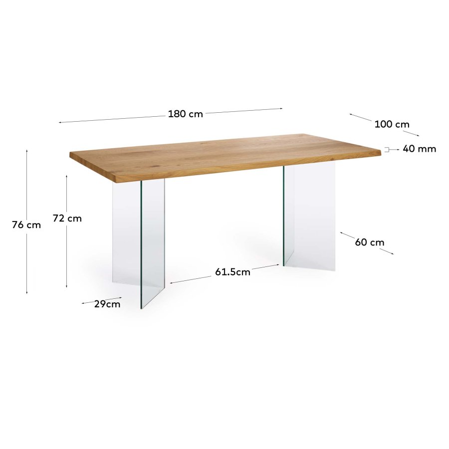 KAVE HOME Lotty spisebord, rektangulrt - naturlig eikefiner og klart glass (180x100)