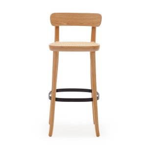 KAVE HOME Romane barstol, med ryggstöd och fotstöd - naturrotting och natur/svart askfanér/bok