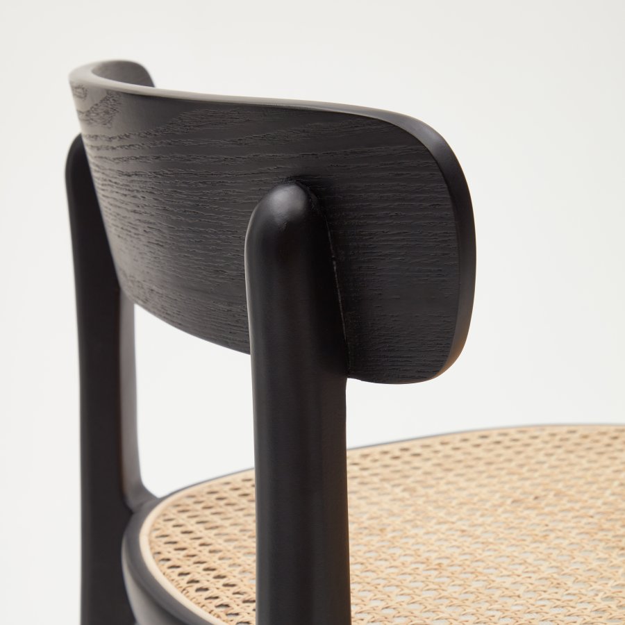 KAVE HOME Romane barkrakk, med ryggsttte og fotsttte - naturlig rotting og svart ask finer/bk