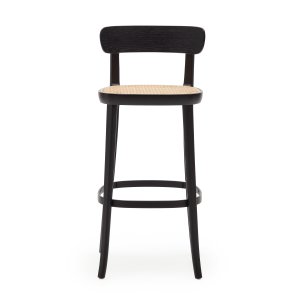 KAVE HOME Romane barstol, med ryggstöd och fotstöd - naturrotting och svart askfanér/bok