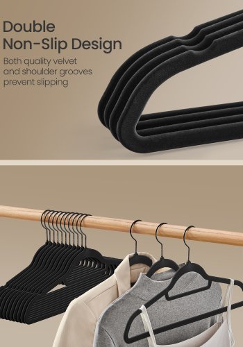 SONGMICS fl�yelskleshengere, sett med 50 kleshengere med svart svingkrok, sklisikre og plassbesparende, 0,5 cm tykke, 43 cm lange for frakk, skjorte, kjole, bukser, slips, blekksvart UCRF021B02