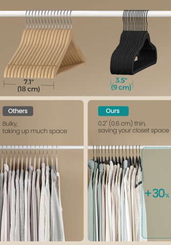 SONGMICS fl�yelskleshengere, sett med 50 kleshengere med svart svingkrok, sklisikre og plassbesparende, 0,5 cm tykke, 43 cm lange for frakk, skjorte, kjole, bukser, slips, blekksvart UCRF021B02