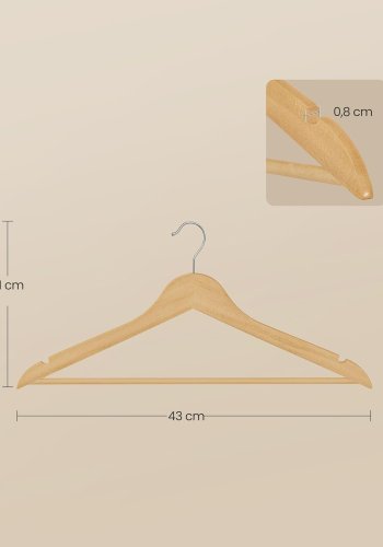 SONGMICS Trehengere, Sett med 30, Tynne Trehengere, Hengere, Hakk i skulderomr�det, Buksehengere, 360&deg; Roterende Krok, Bj�rketre, For Belter og Jakker, Naturfarge CRW030K01