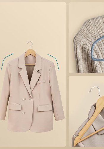 SONGMICS Trehengere, Sett med 30, Tynne Trehengere, Hengere, Hakk i skulderomr�det, Buksehengere, 360&deg; Roterende Krok, Bj�rketre, For Belter og Jakker, Naturfarge CRW030K01