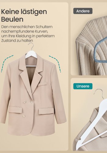 SONGMICS Trehengere, Sett med 30, Tynne Trehengere, Hakk i Skulderomr�det, Buksehenger, 360&deg; Roterende Krok, Bj�rketre, For Belter og Jakker, Cloud White CRW030W02