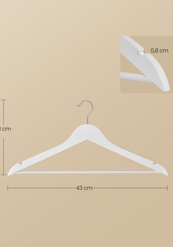 SONGMICS Trehengere, Sett med 30, Tynne Trehengere, Hakk i Skulderomr�det, Buksehenger, 360&deg; Roterende Krok, Bj�rketre, For Belter og Jakker, Cloud White CRW030W02