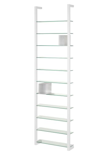 SPINDER DESIGN rektangulr kubisk bokhylle, m. 11 hyller - glass og hvitt stl (H:167cm x46cm x 13cm)