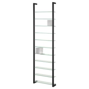 SPINDER DESIGN rektangulr Cubic reol, m. 11 hylder - glas og sort stl(H:167cm x46cm x 13cm)