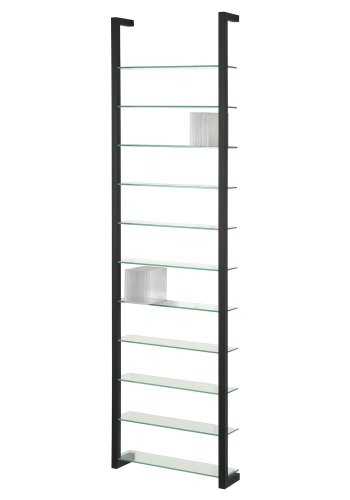 SPINDER DESIGN rektangulr Cubic reol, m. 11 hylder - glas og sort stl(H:167cm x46cm x 13cm)