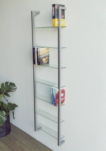 SPINDER DESIGN rektangulr Cubic reol, m. 7 hylder - glas og gr stl(H:167cm x46cm x 13cm)