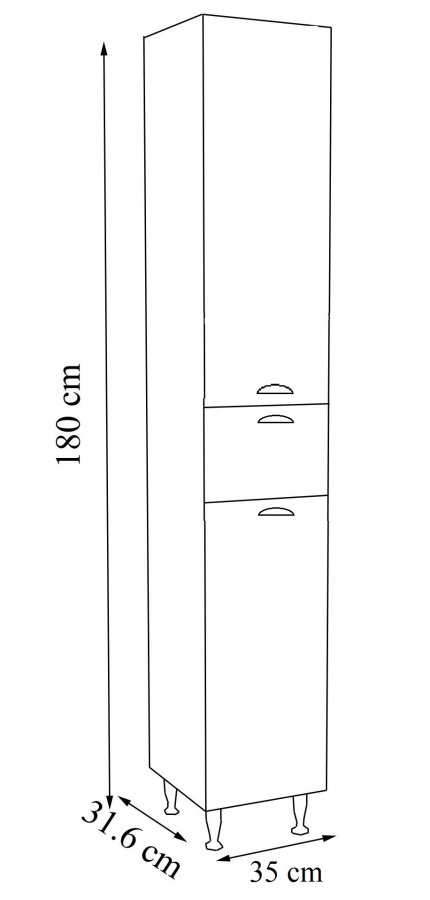 VCM NORDIC Casalo Badezimmer-Hochschrank, m. 2 Türen, 2 Einlegeböden, 1 Schublade – Holz weiß
