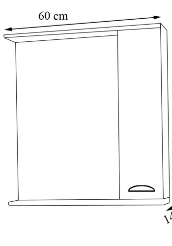 VCM NORDIC Casalo L Badezimmer-Spiegelschrank, mit Licht, 1 Tür, 2 Einlegeböden - Spiegelglas und weißes Holz (60cm)