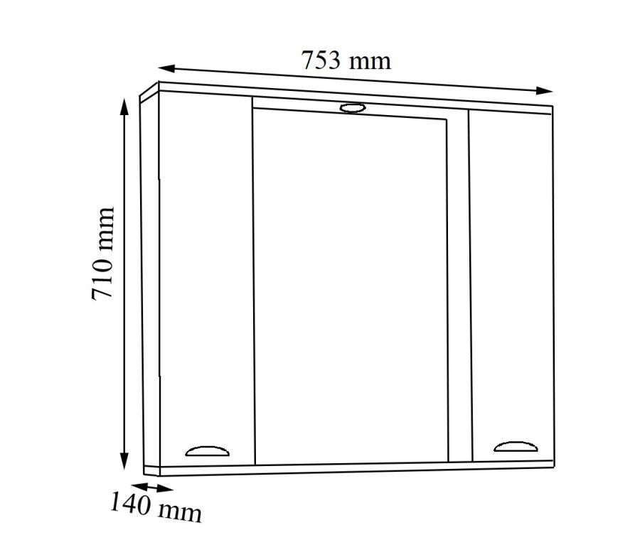VCM NORDIC Casalo XL baderomsspeilskap, m. lys, 2 drer, 4 hyller - speilglass og hvitt tre (75cm)