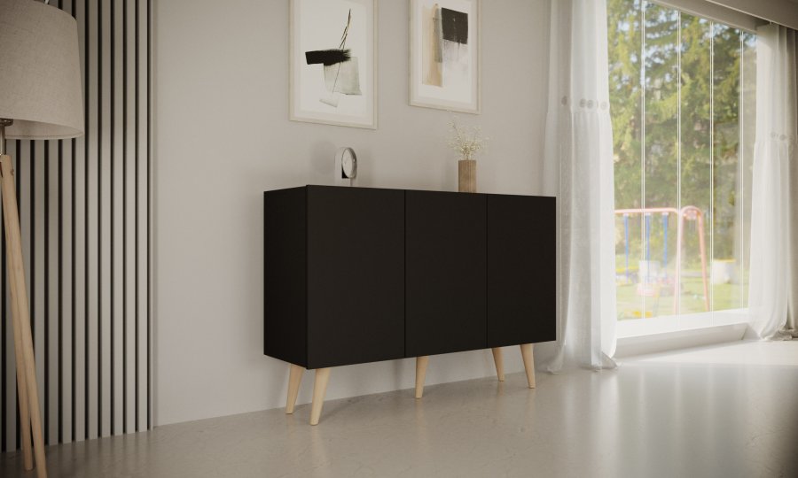 KOCOT Toronto kommode, m. 3 drer og 3 hyller - svart bketre