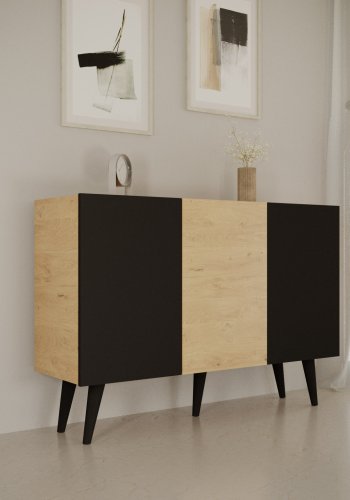 KOCOT Toronto kommode, m. 3 drer og 3 hyller - naturlig og svart bketre