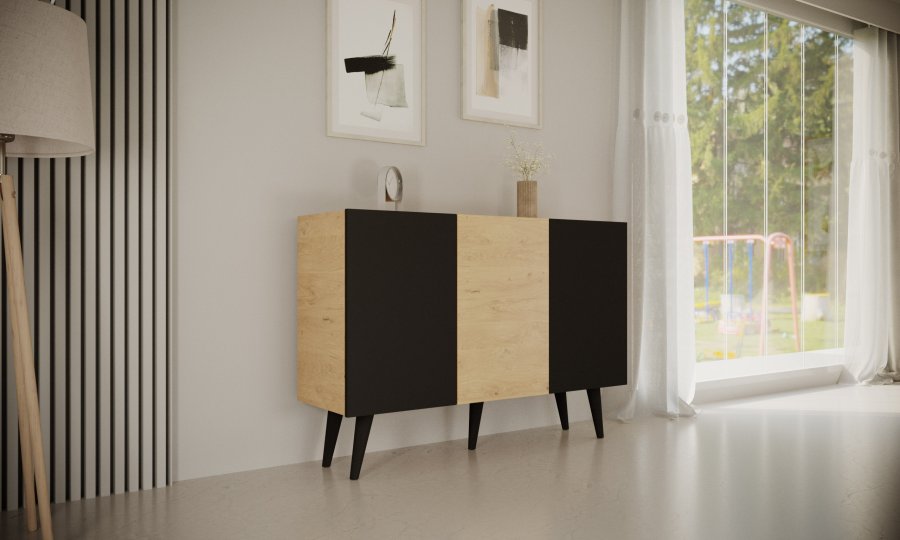 KOCOT Toronto kommode, m. 3 drer og 3 hyller - naturlig og svart bketre