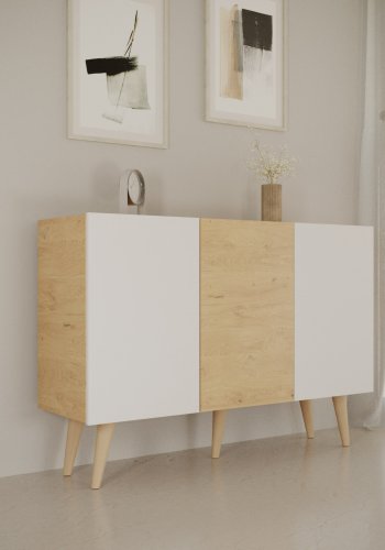 KOCOT Toronto kommode, m. 3 drer og 3 hyller - naturlig og hvit bk